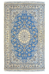 #8088 Blue Persian Nain Nau La wool partly silk on cotton base